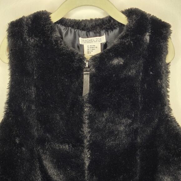 RACHEL ZOE Girl's Black Faux Fur Vest Size 7/8 - Picture 2 of 9
